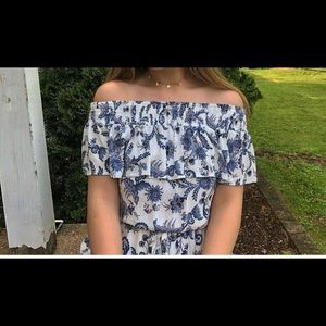 BLUE FLORAL OFF THE SHOULDER ROMPER